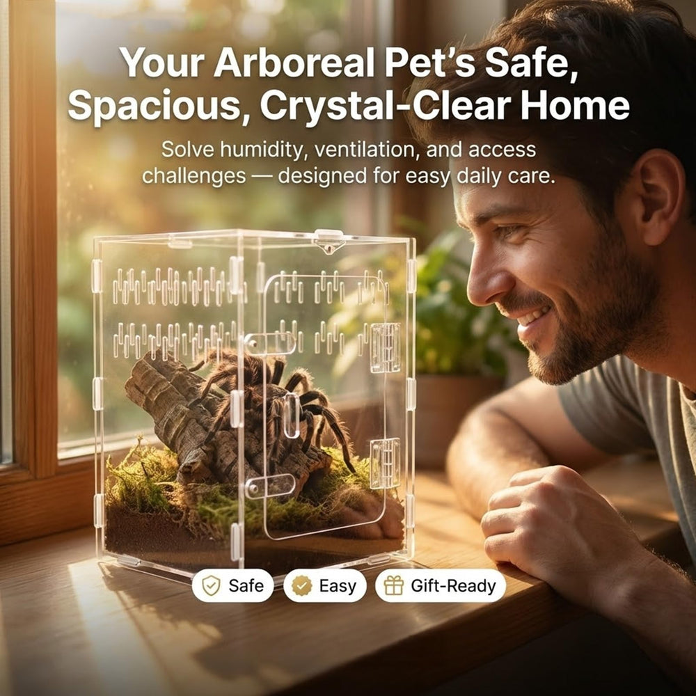 Veectgoo Enclos Tarantula habitat arboreal, idéal pour espèces grimpantes.