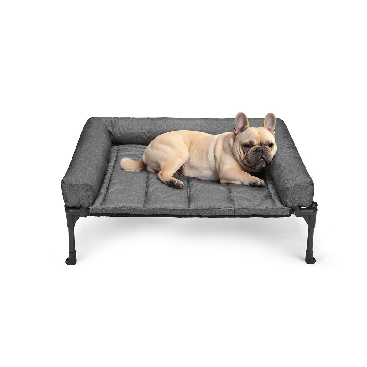 Lit chien eleve Veehoo avec coussin-bolster amovible et soutien stable.