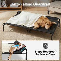 Lit chien Veehoo XXL tête inclinée offrant un soutien cervical confortable.