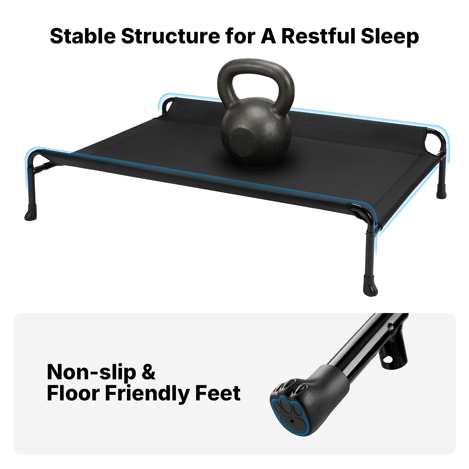 Veehoo lit chien surélevé utilisable en intérieur et camping pour plus de polyvalence.