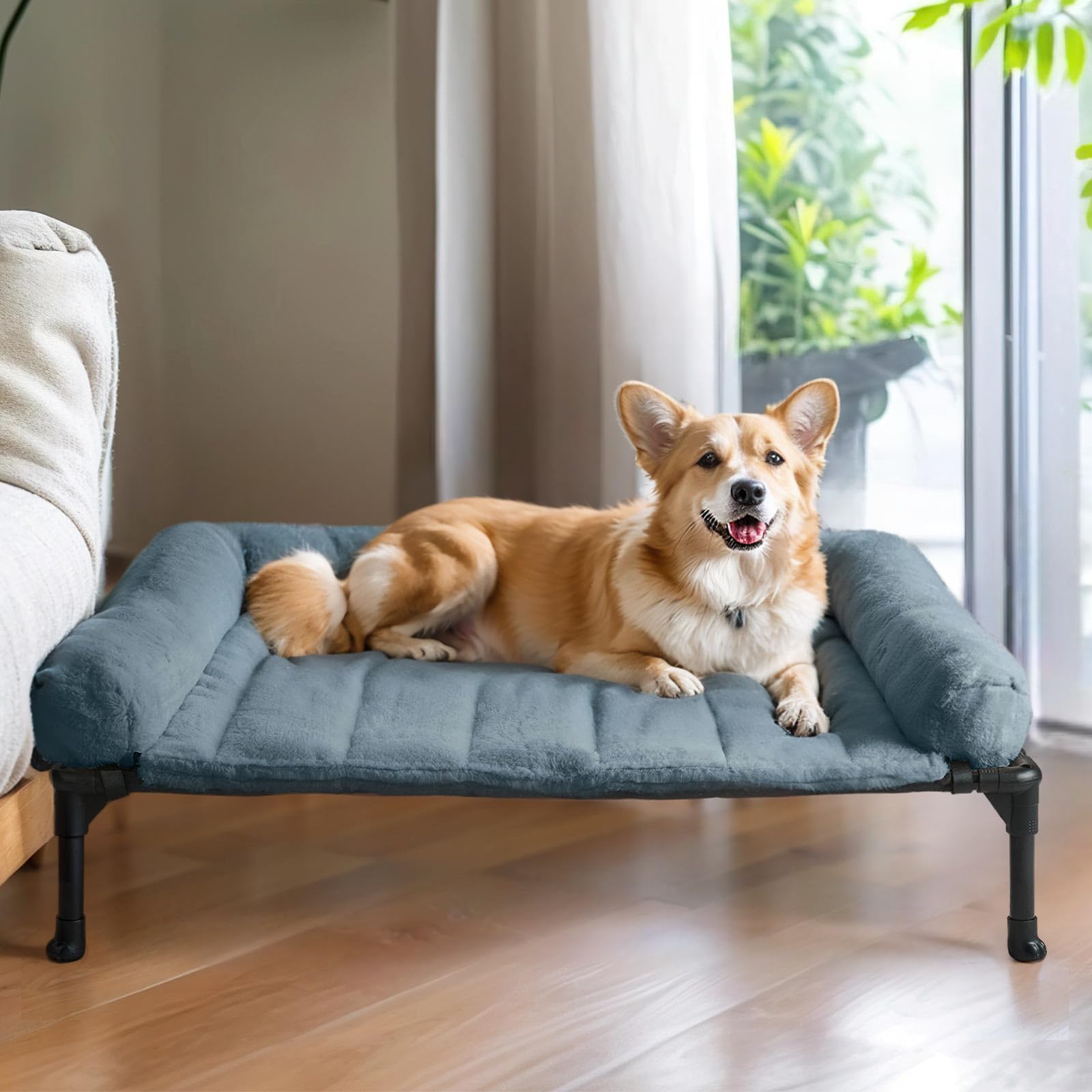 Lit pour chien Veehoo orthopédique surélevé avec cadre solide et soutien confortable