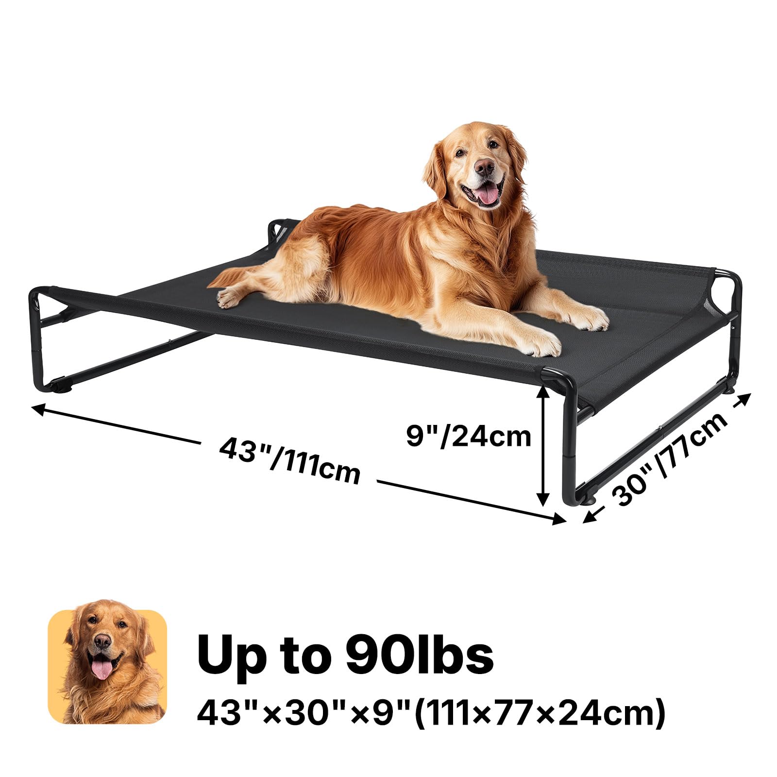 Lit chien surélevé Veehoo montage sans outils pour voyages et intérieur.