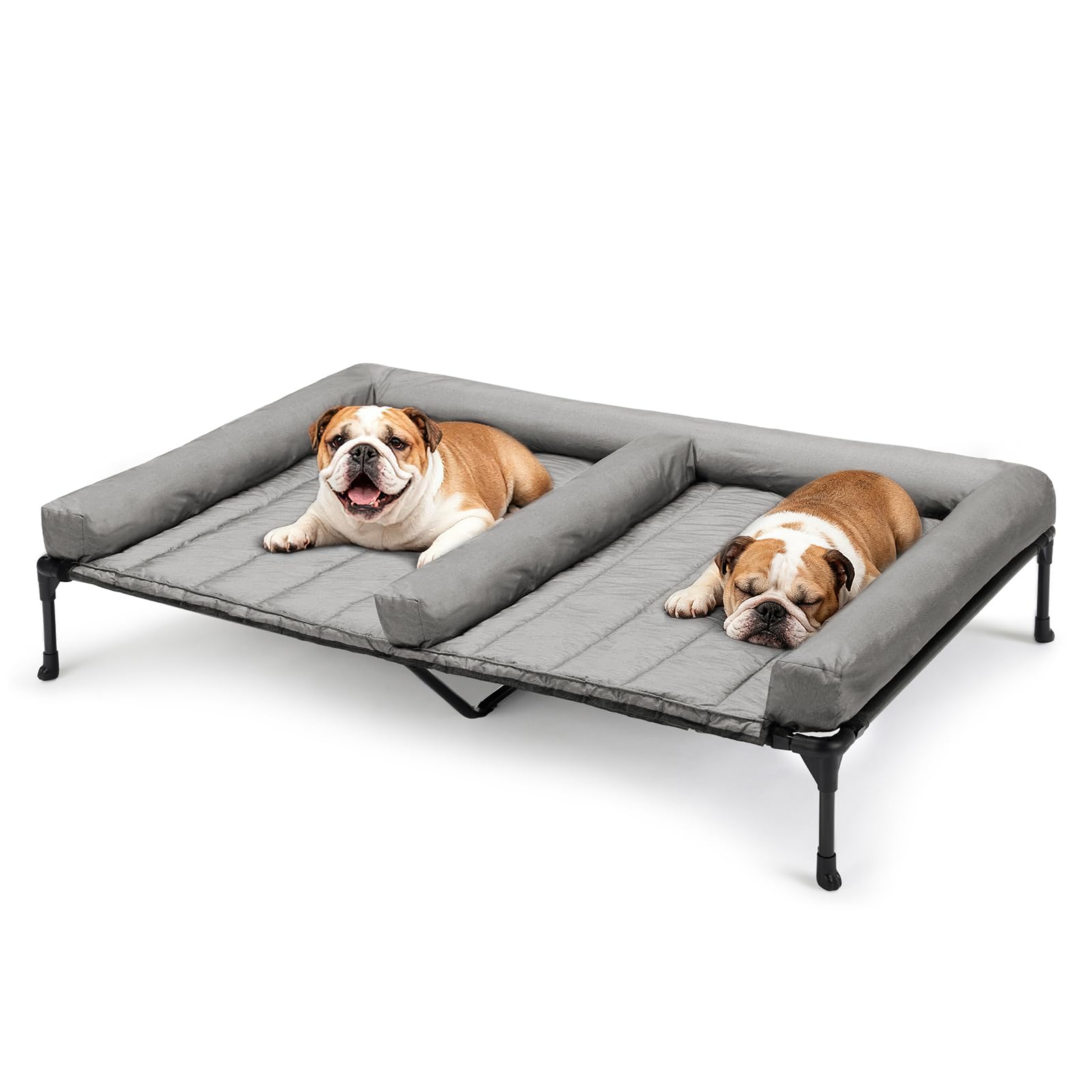 Veehoo lit chien surélevé gris, couchage double pour deux chiens.
