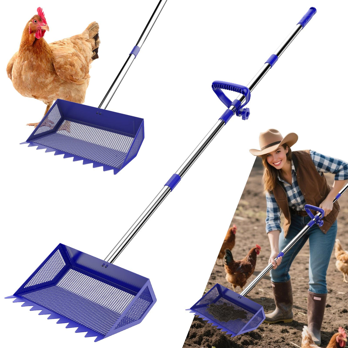 VEEMI pelle-fiente de poulet 2-en-1 pour un nettoyage rapide du poulailler