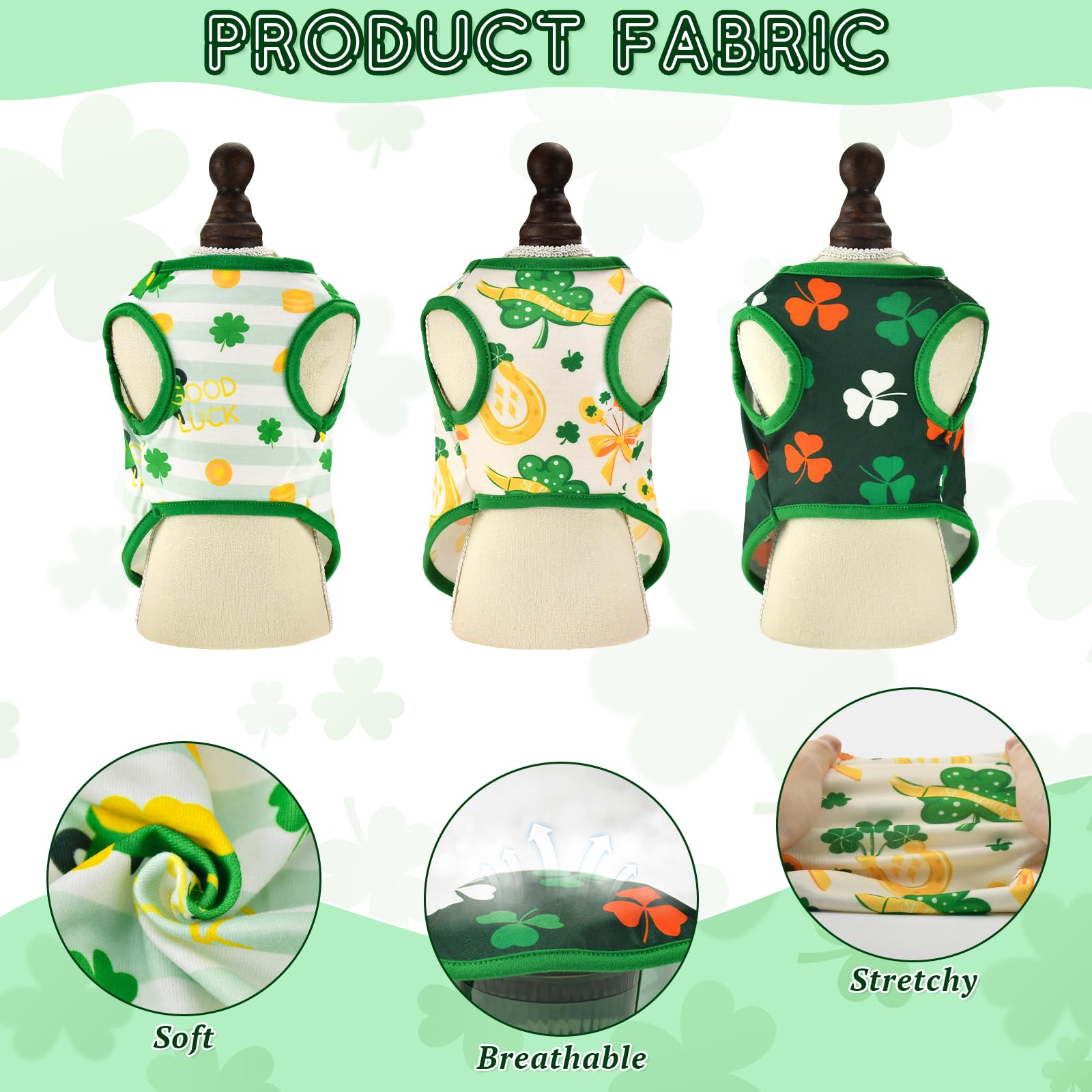 Vehomy T-shirt chien Saint-Patrick vert, motif trèfle, idéal pour sorties et photos