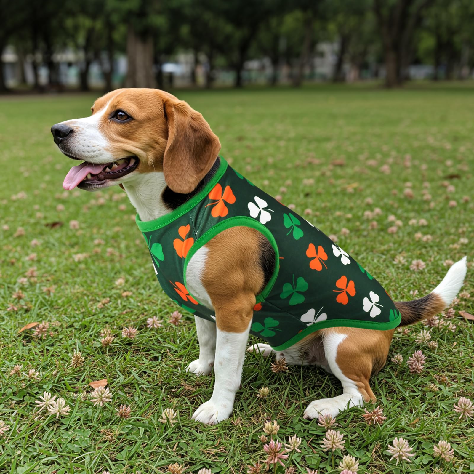 Vehomy T-shirts chien motif rayé et trèfle vert, pour occasions festives