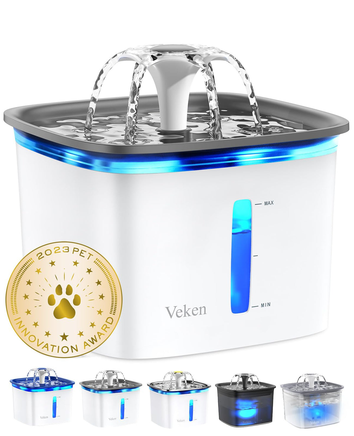 Fontaine Veken pour animaux en vue générale, stimule l'hydratation des chats et chiens.