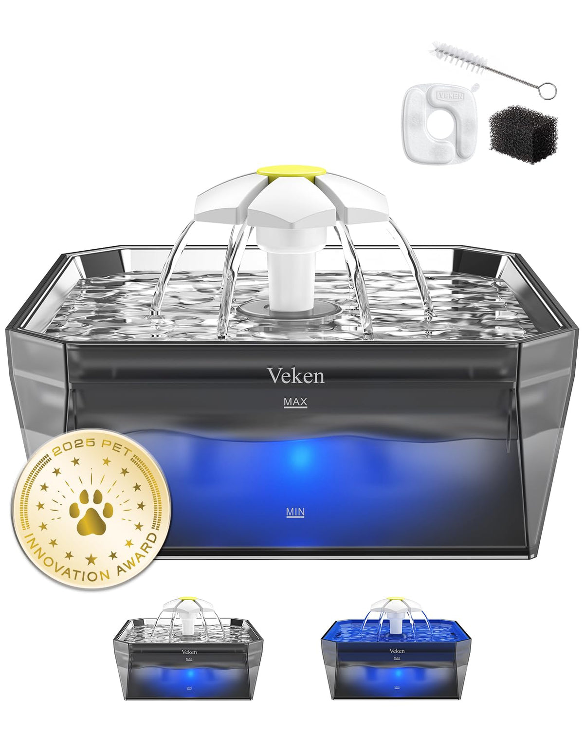 Fontaine Veken avec capactité 1500 ml et couvercle inox, hydratation fiable pour chats.