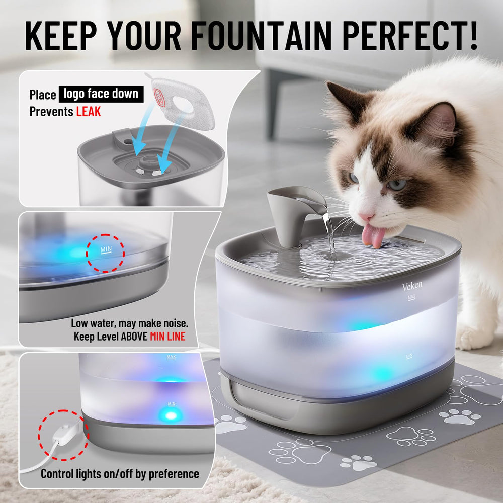Veken fontaine eau chat fonctionnement silencieux pour la maison calme.