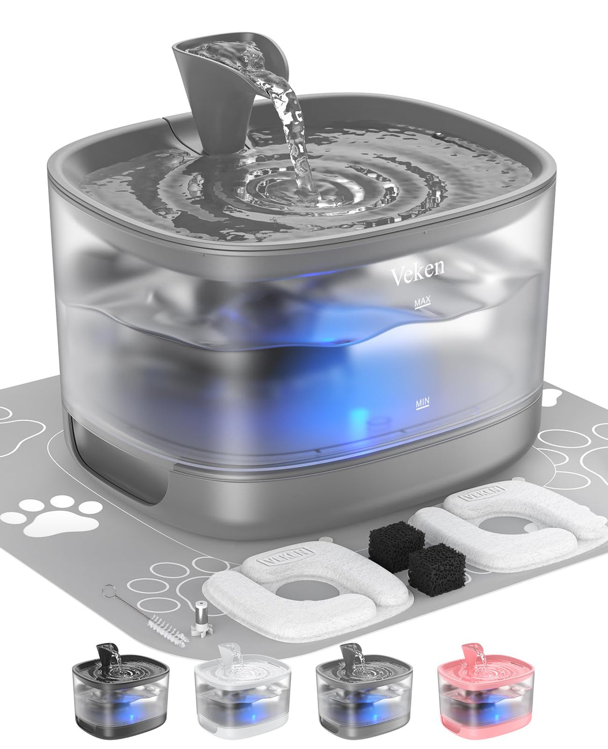 Veken fontaine eau chat avec réservoir détachable, facilite le nettoyage.
