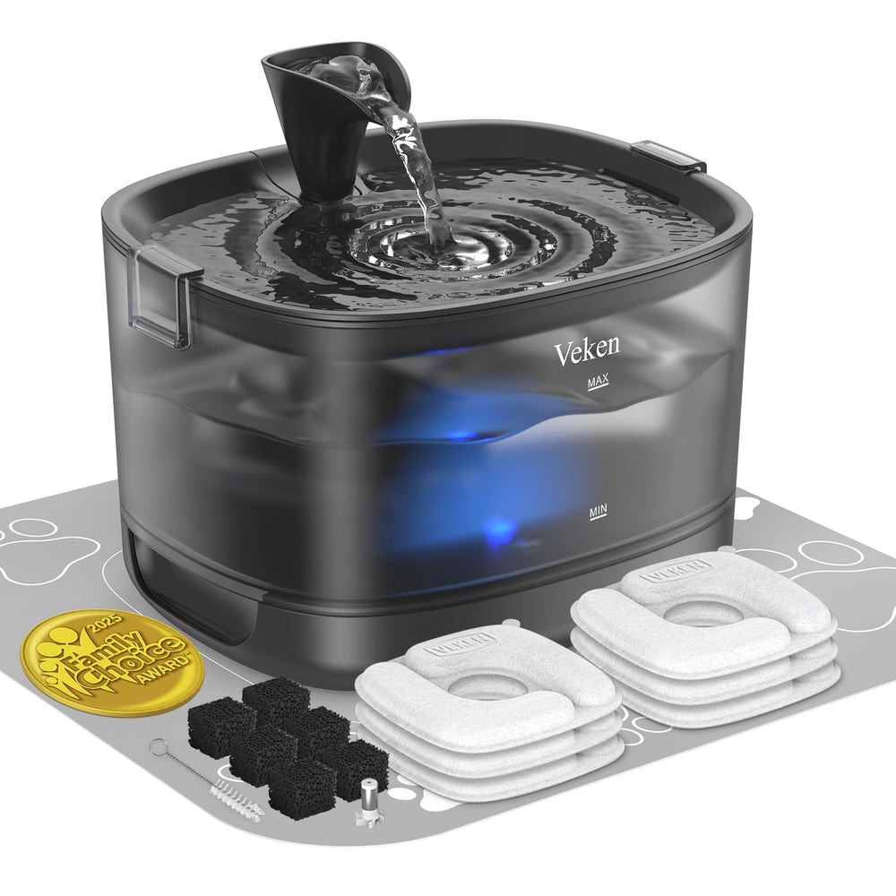 Veken fontaine-chat avec reservoir detache, simplifie le remplissage et le nettoyage.