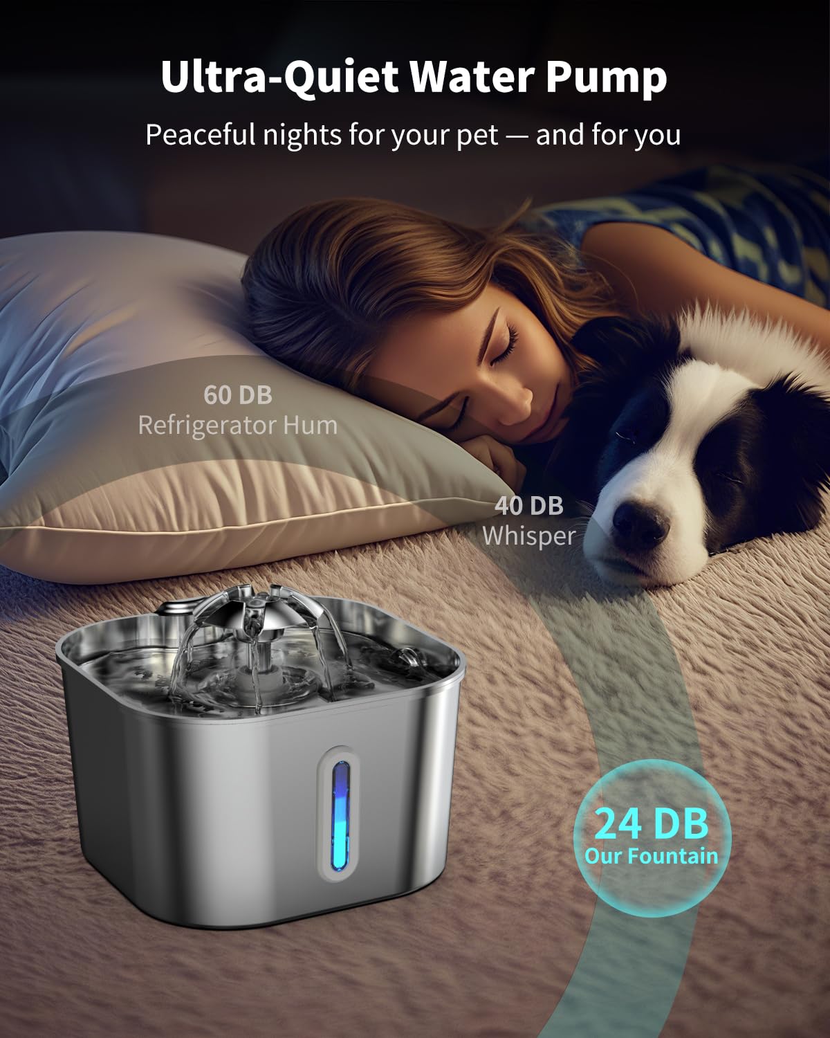 Filtration avec quatre filtres et éponges pour eau plus fraîche.