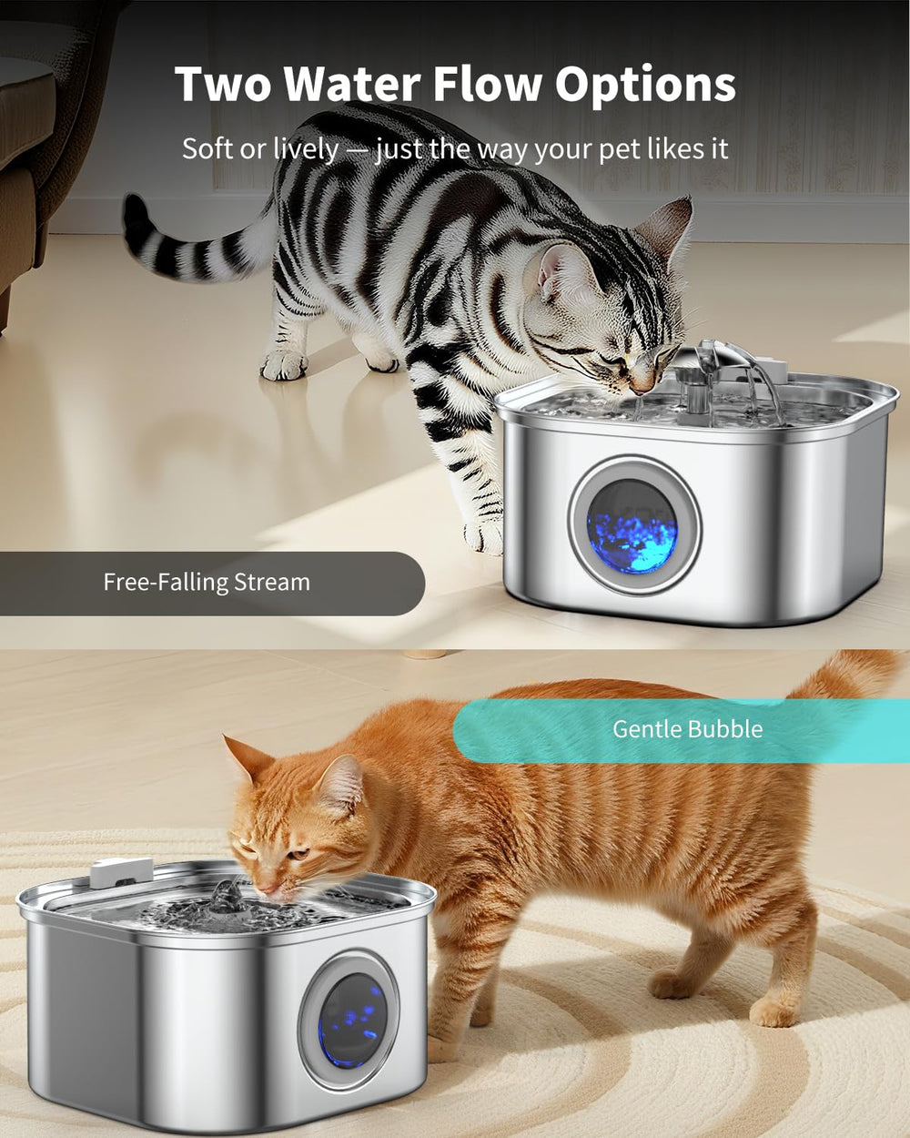 Vekonn fontaine-eau-chat-flux-doux, favorise l'hydratation quotidienne des animaux.