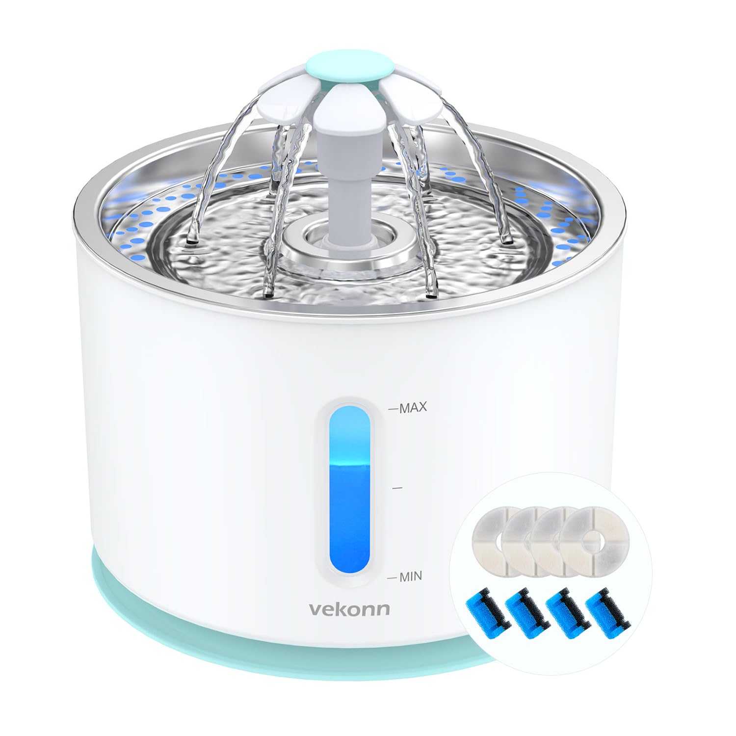 Vekonn fontaine en inox avec LED montre clairement le niveau d'eau.