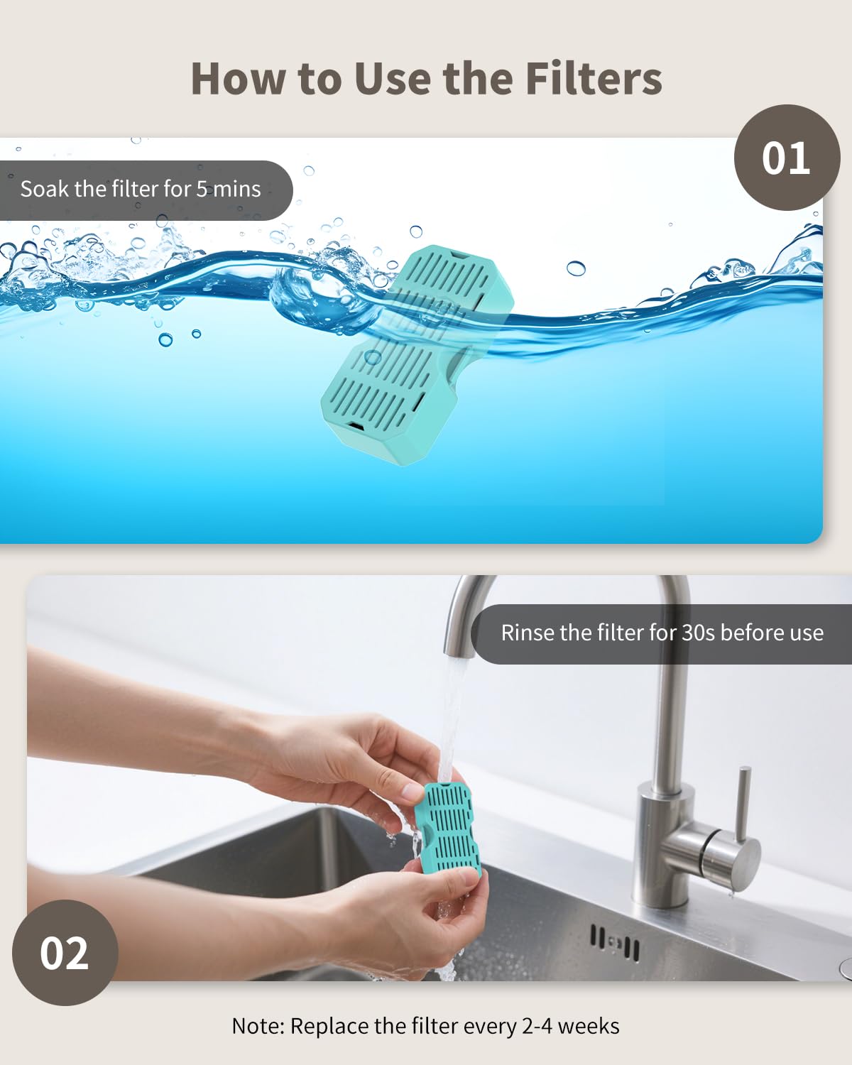 Pré filtre Vekonn pour fontaine chat 3,2 l, prolonge la vie du filtre.