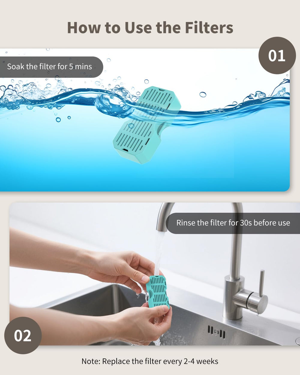 Pré filtre Vekonn pour fontaine chat 3,2 l, prolonge la vie du filtre.