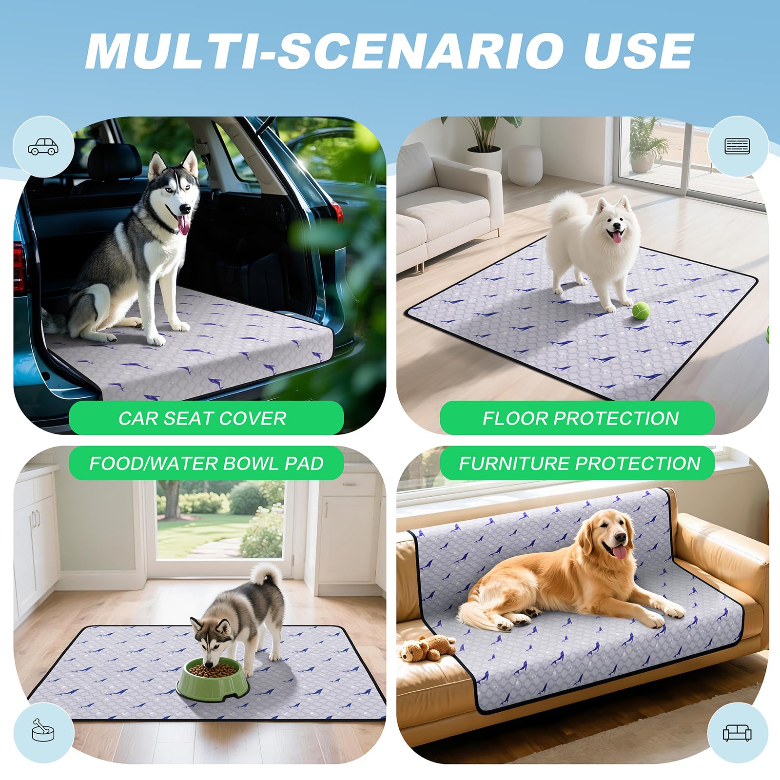 Protection des meubles avec Velvopet, tapis lavables pratique en voyage.