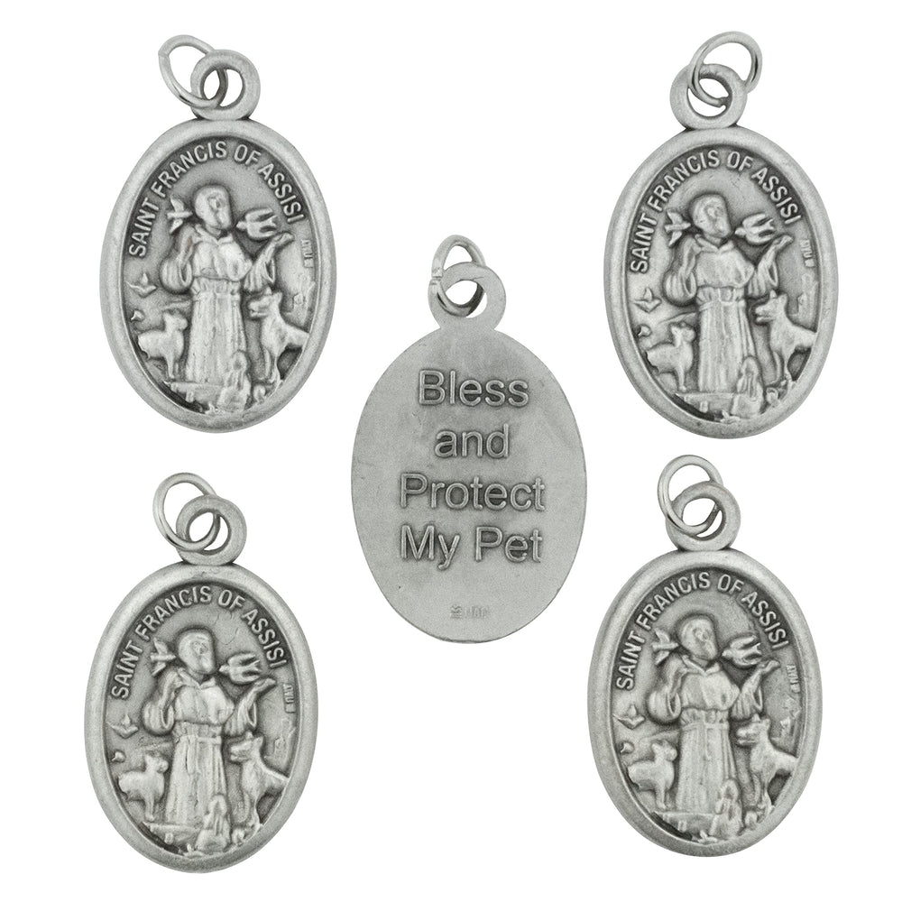 Médaille ovale Venerare Saint François pour collier d’animaux, symbole de protection.