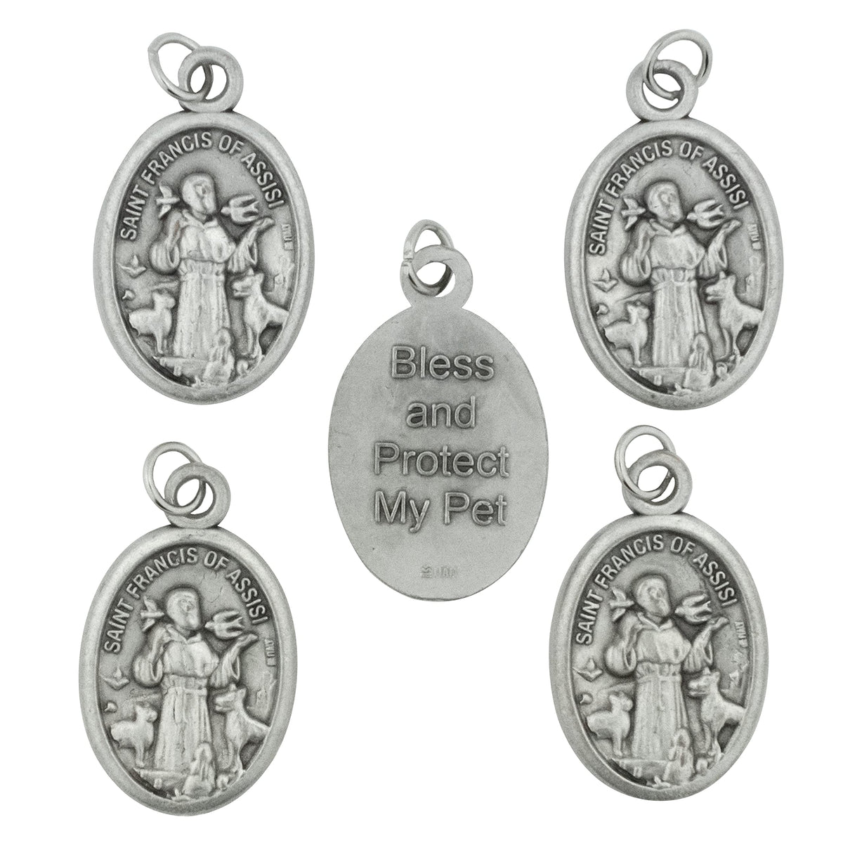 Médaille ovale Venerare Saint François pour collier d’animaux, symbole de protection.