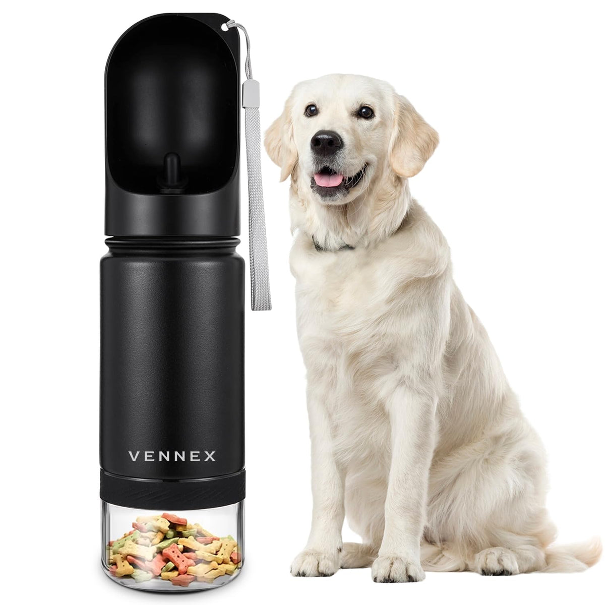 Bouteille d'eau VENNEX pour chien 12oz avec bol détachable, hydratation en promenade.