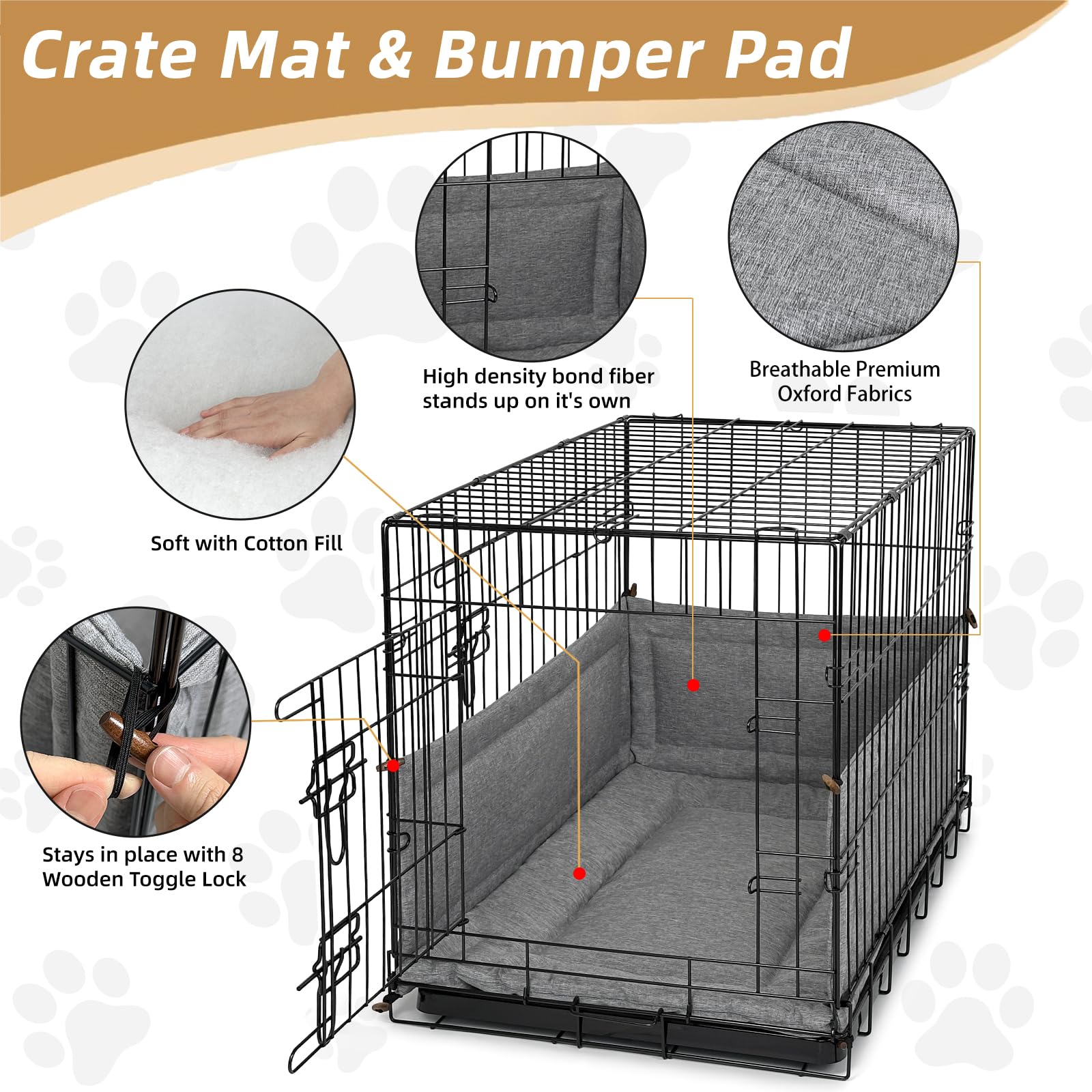 VERABE pare-coussins cage chien boutons bois maintien sûr.
