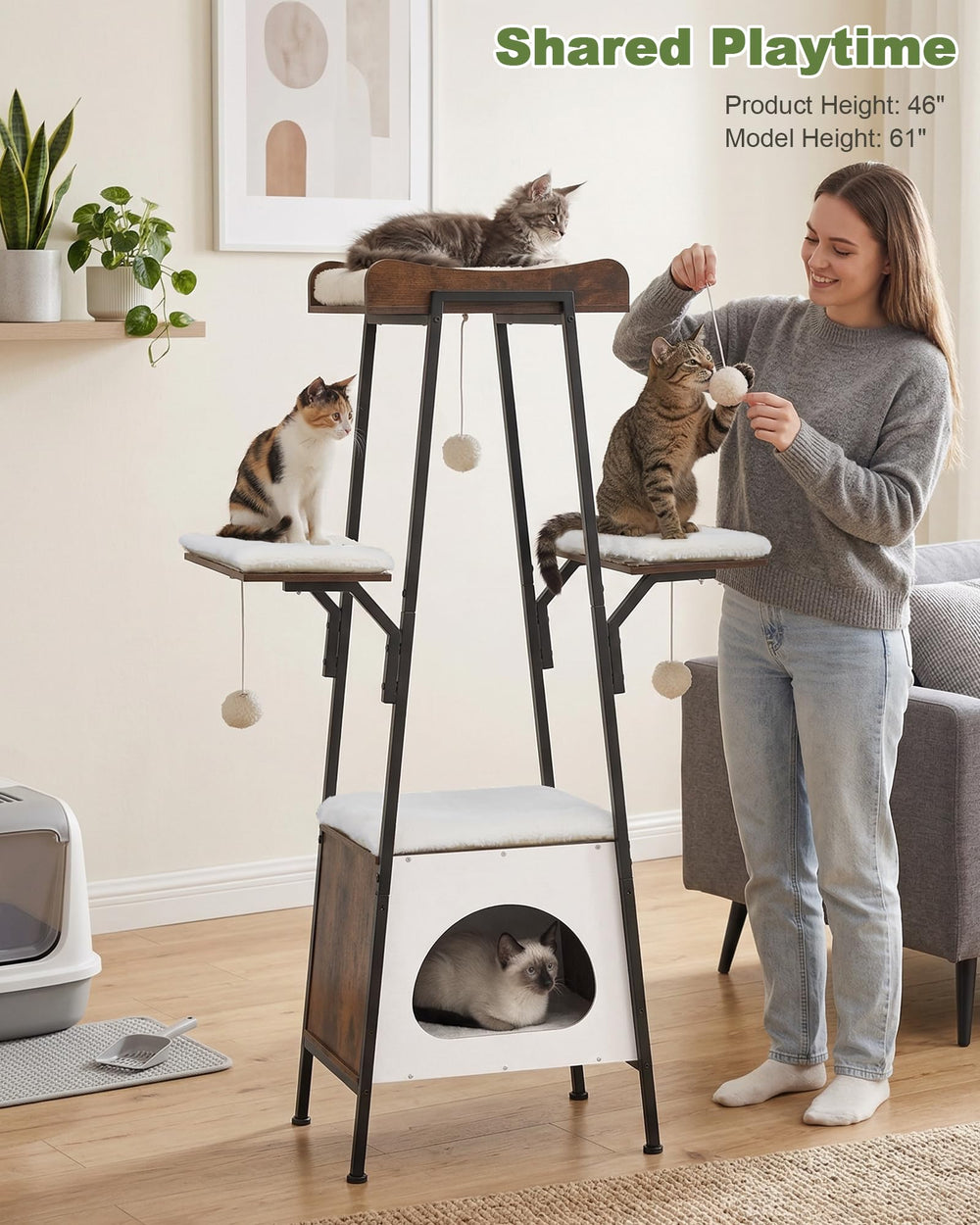 VERSASKY Arbre-chat avec balles-jouets pour stimulation ludique.