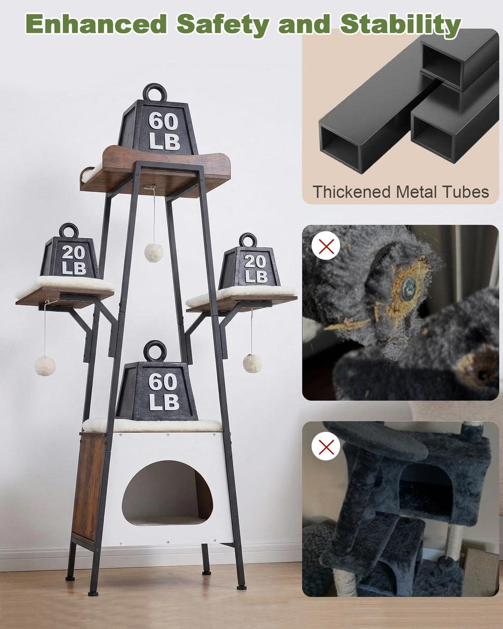 VERSASKY Arbre-chat base solide assure stabilité pendant le jeu.