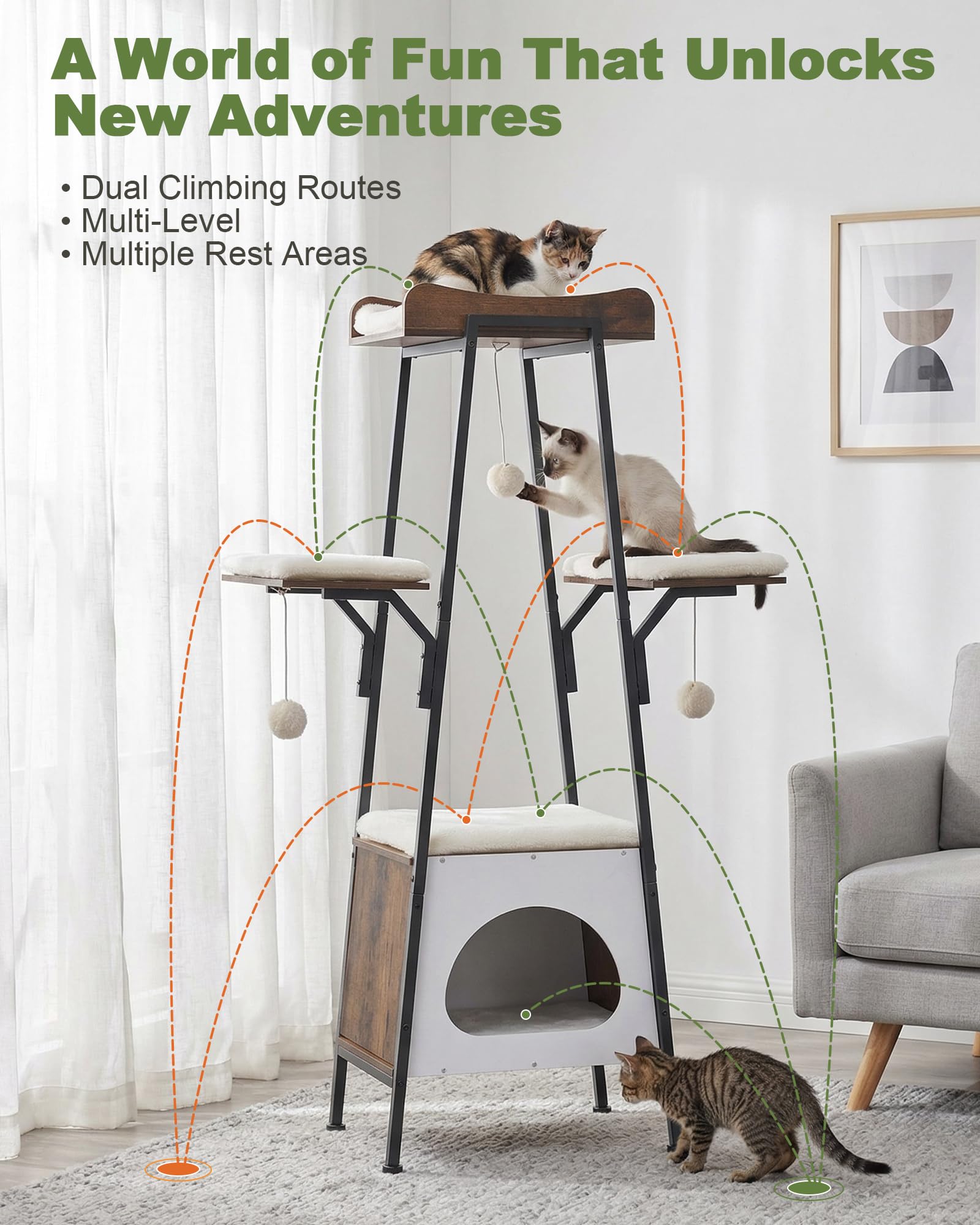 VERSASKY Arbre-chat plateau haut pour surveillance et repos en hauteur.