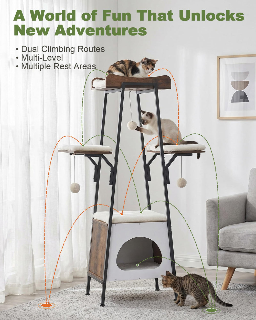 VERSASKY Arbre-chat plateau haut pour surveillance et repos en hauteur.