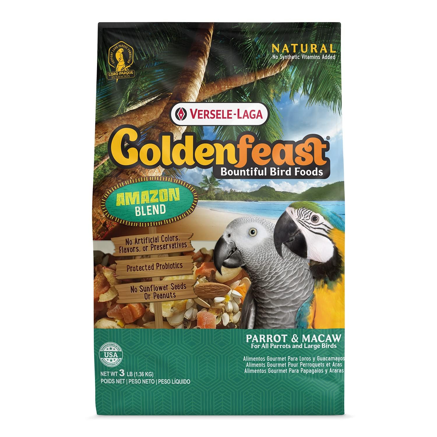 VL Goldenfeast Amazon Blend emballage 3 lb, nutrition équilibrée pour oiseaux