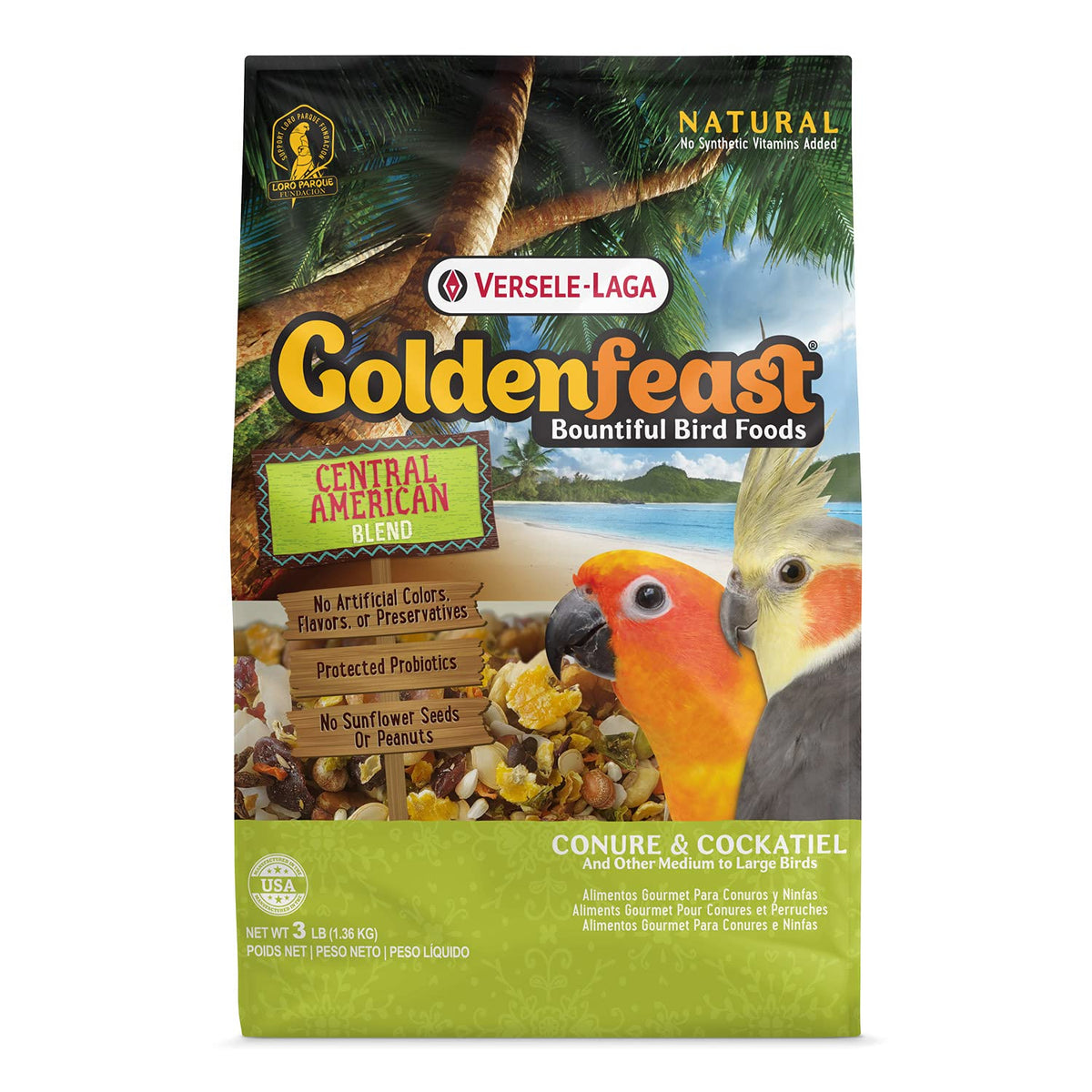 Versele-Laga Goldenfeast Amérique centrale sac 3 lb, nourriture naturelle favorisant une alimentation variée.