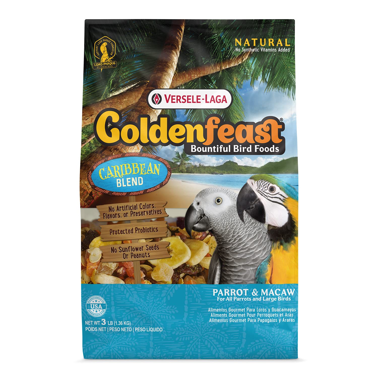 Versele-Laga Goldenfeast Caribbean Blend sac 3 lb – mélange attrayant stimulant l'exploration alimentaire.