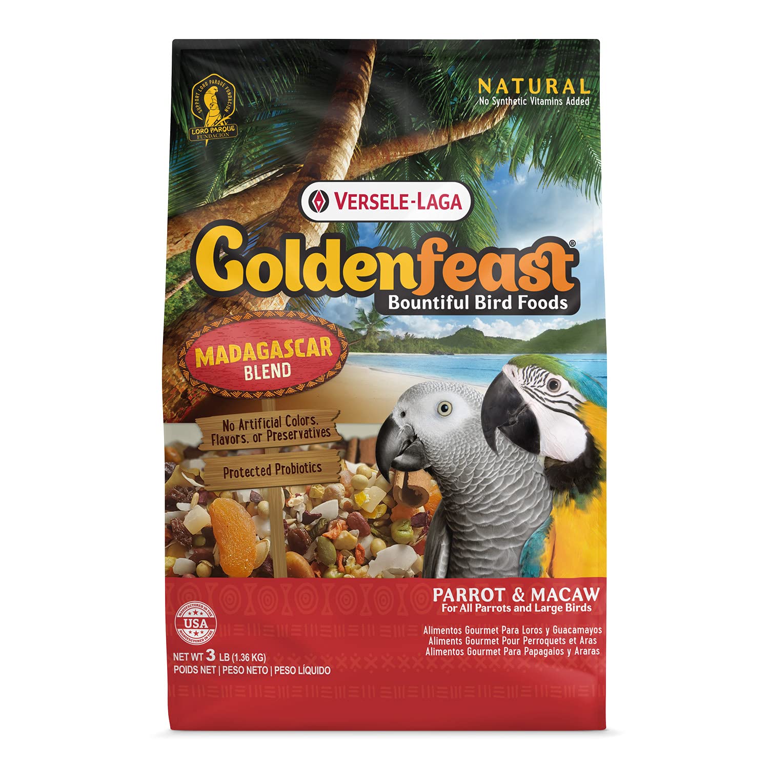 Versele-Laga Goldenfeast Madagascar Blend, sac de 3 lb pour oiseaux, alimentation équilibrée.