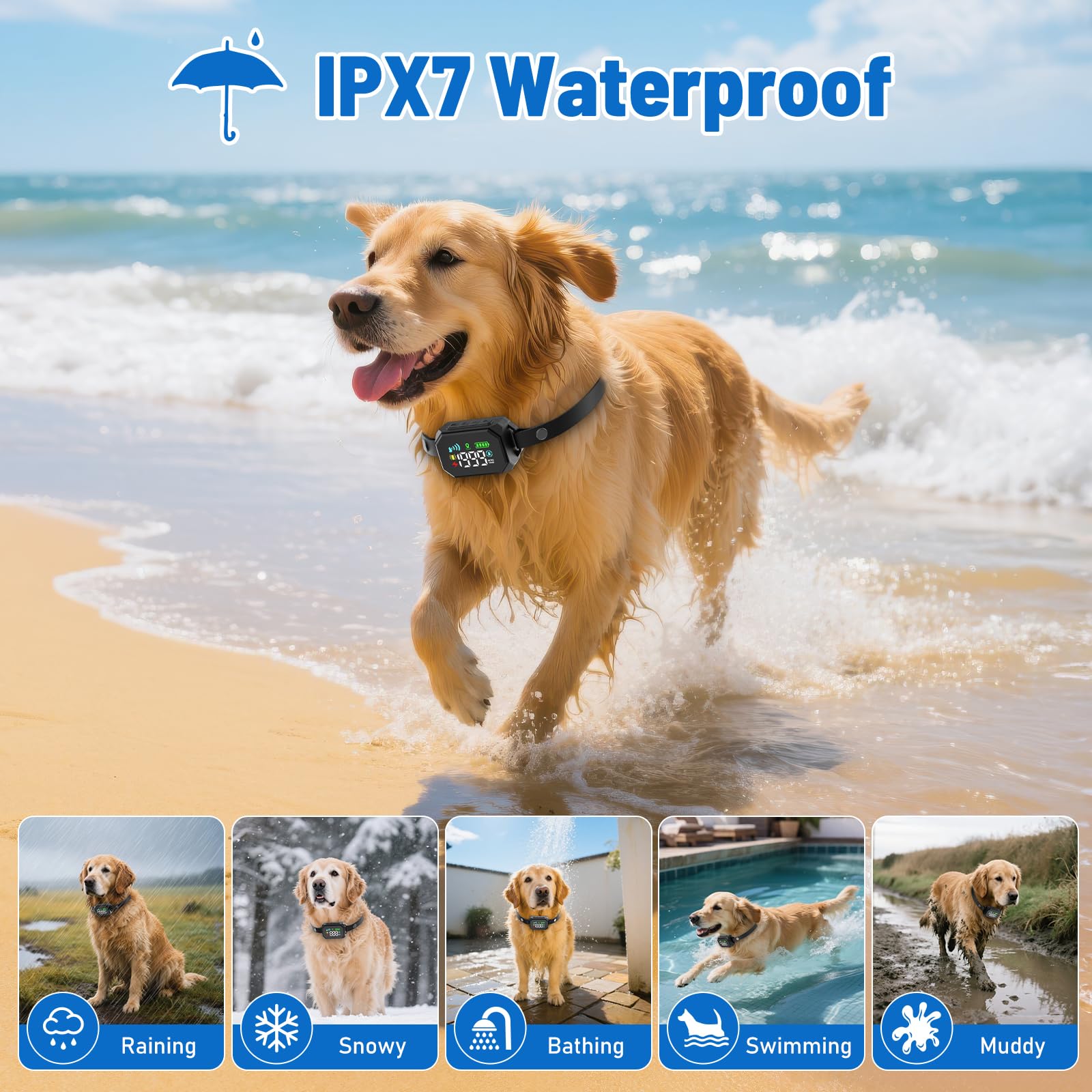 VERSMELO collier étanche IPX7 utilisable sous la pluie et dans l'eau légère.