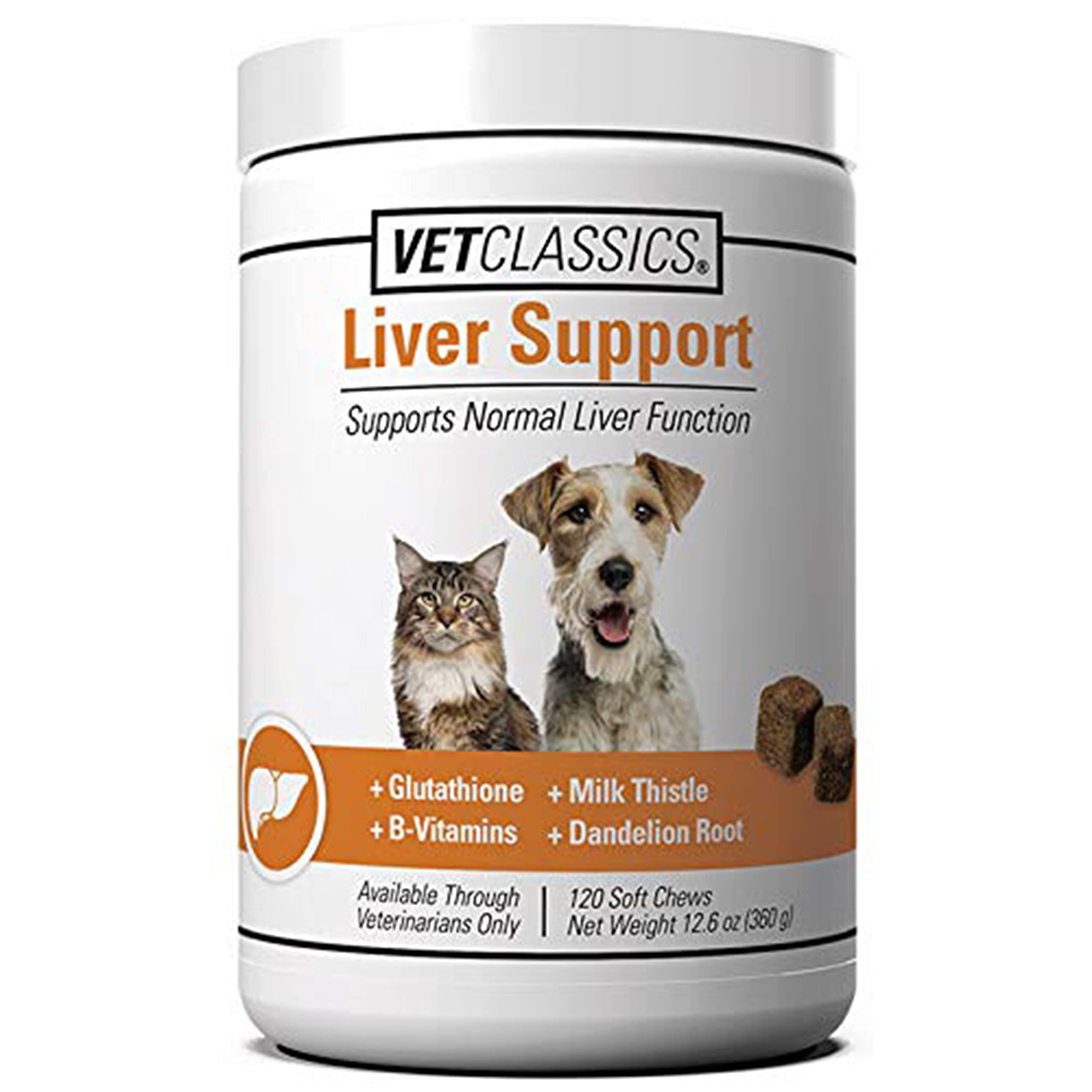Vet Classics Liver Support — emballage visible, soutien potentiel du foie pour chiens et chats.