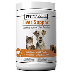 Vet Classics Liver Support — emballage visible, soutien potentiel du foie pour chiens et chats.