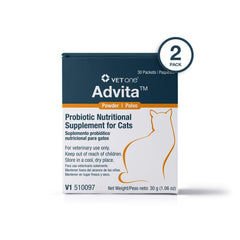 Vet One Advita Probiotique pour chats, poudre facile à saupoudrer sur nourriture.