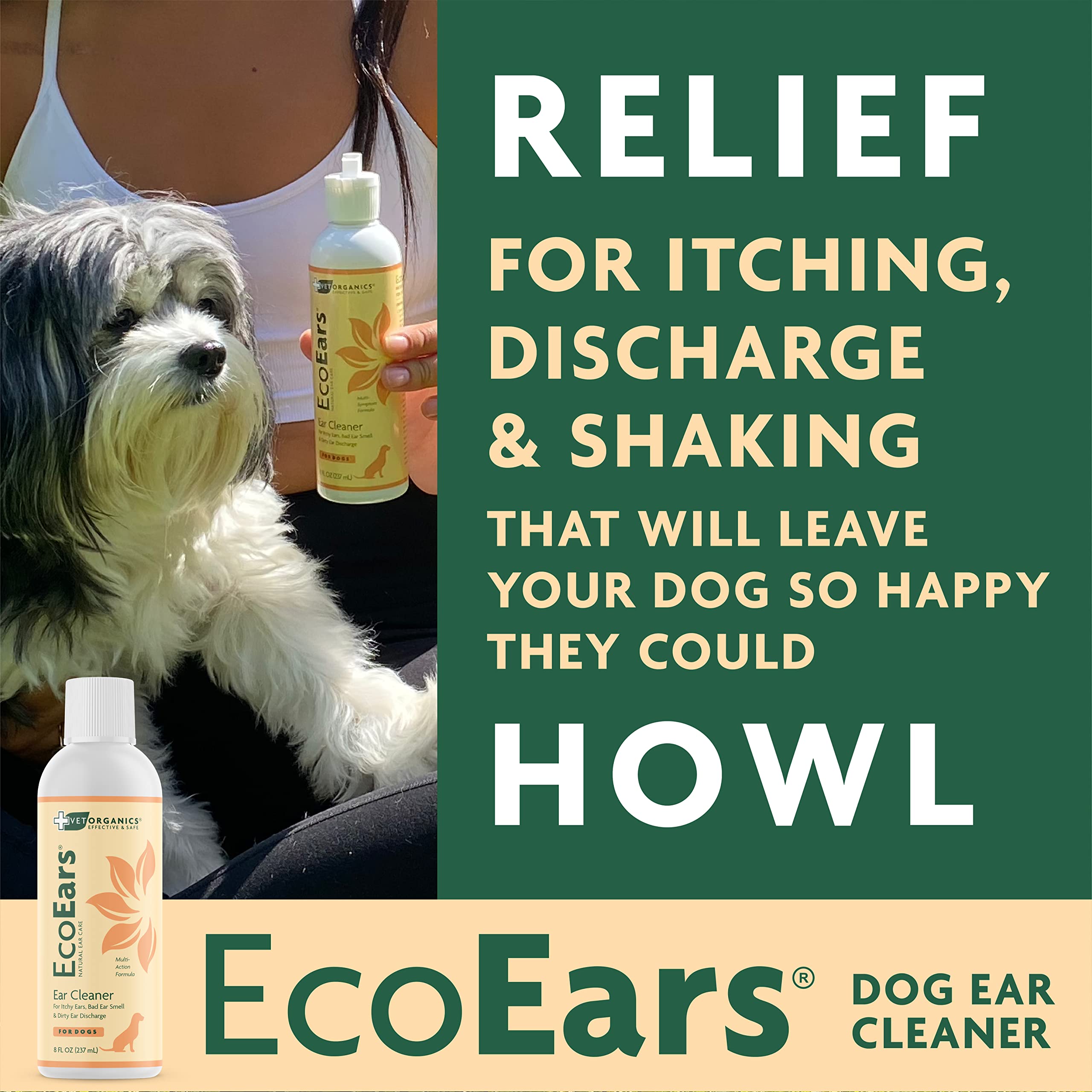 Vet Organics EcoEars gouttes pour chien, solution naturelle pour l hygiène des oreilles.