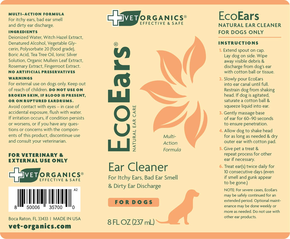 EcoEars Vet Organics laisse les oreilles propres et fraîches après utilisation.