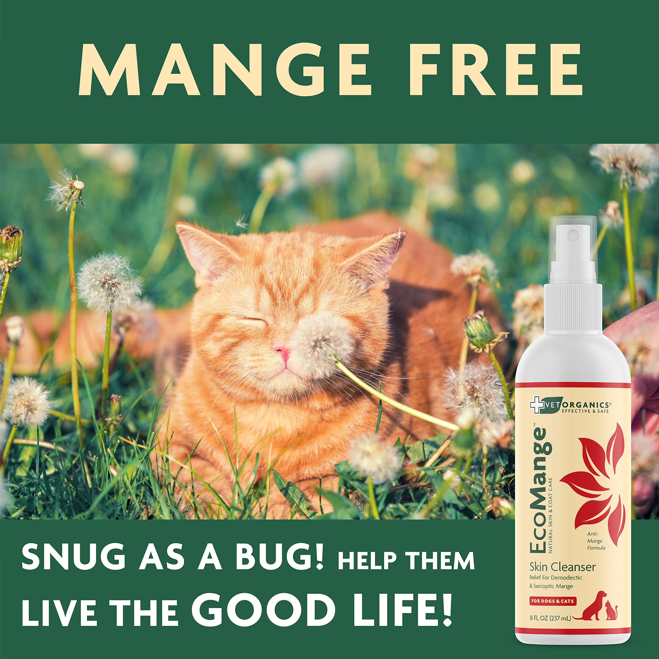 Vet Organics EcoMange soulage l'irritation et les démangeaisons.