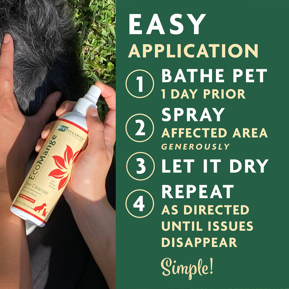 Vet Organics EcoMange chien et chat, solution naturelle pour démangeaisons.