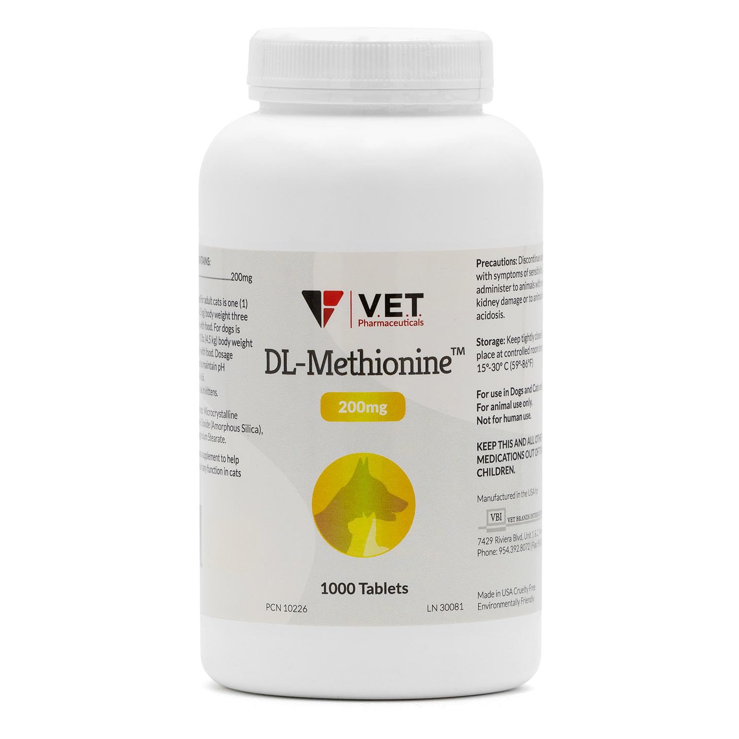 VET PHARMACEUTICALS DL Méthionine – emballage, soutien potentiel à l'équilibre urinaire.