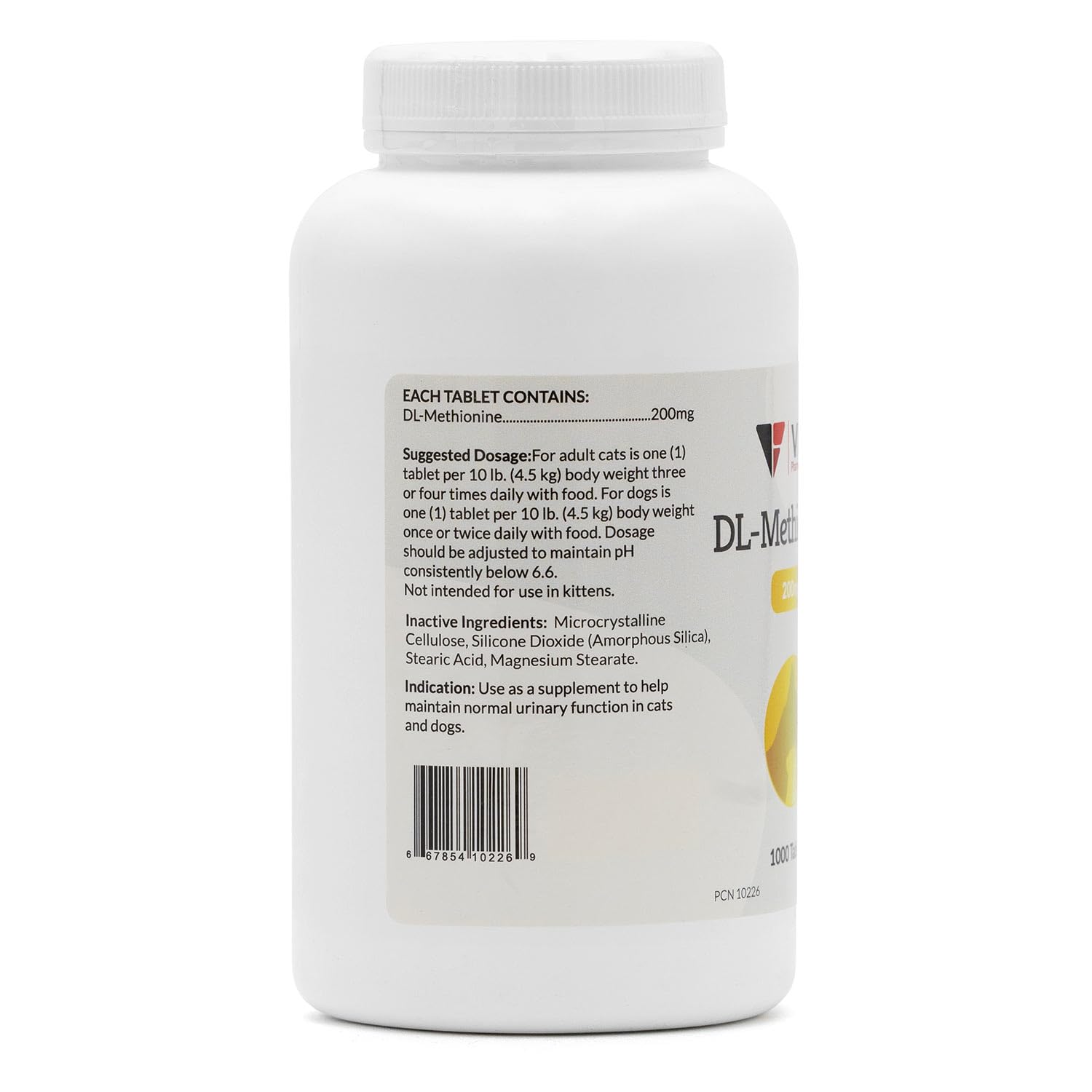 Tablettes DL Méthionine de VET PHARMACEUTICALS en gros plan, dose et forme pratiques.