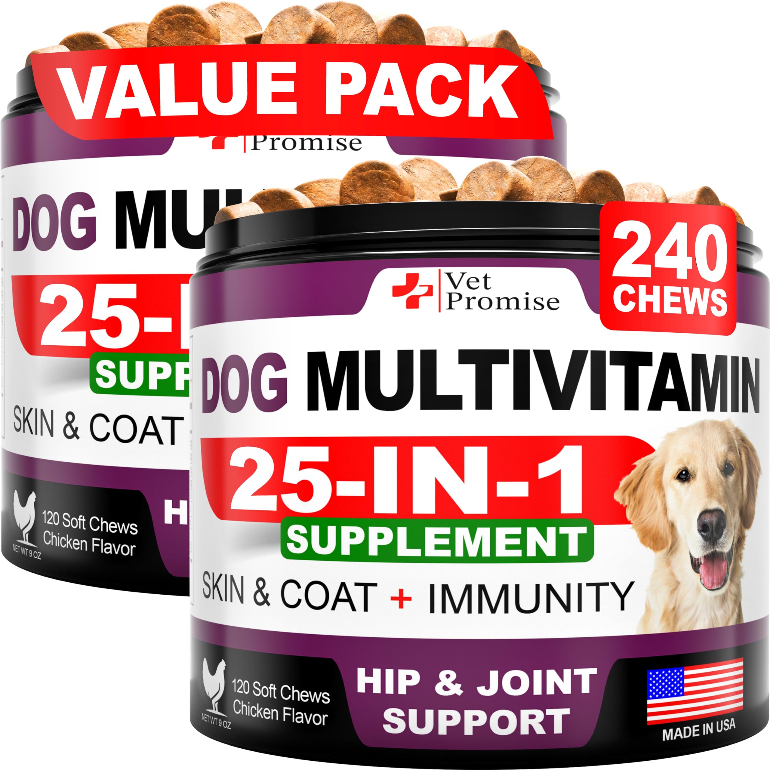 Vet Promise multivitamine chien à mâcher lot 2, soutien global et énergie.