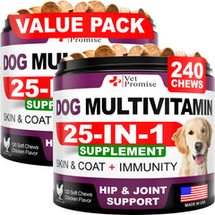 Vet Promise multivitamine chien à mâcher lot 2, soutien global et énergie.