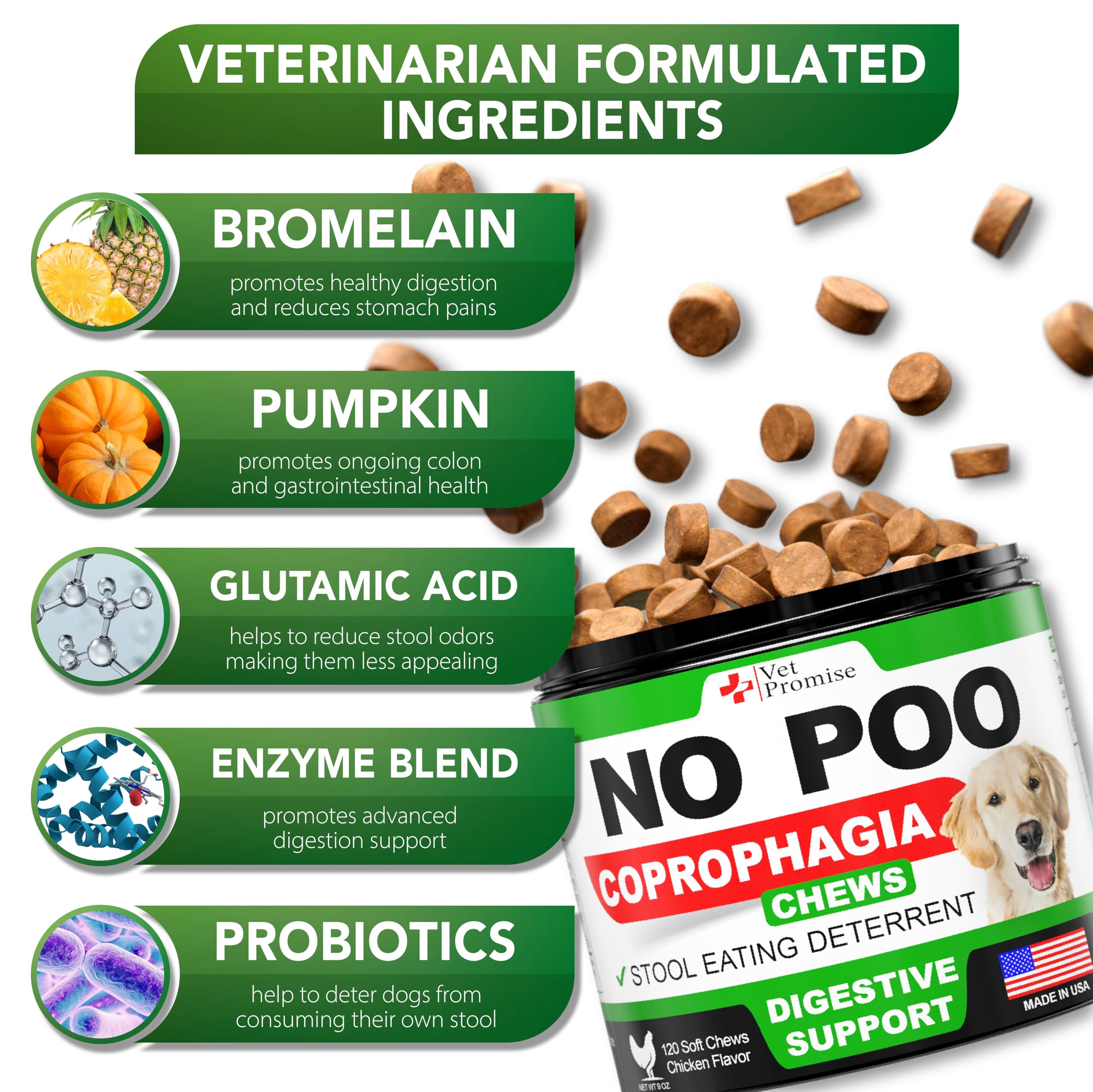 Vet Promise No Poo Chews - ingrédients naturels sans sucres ajoutés et additifs