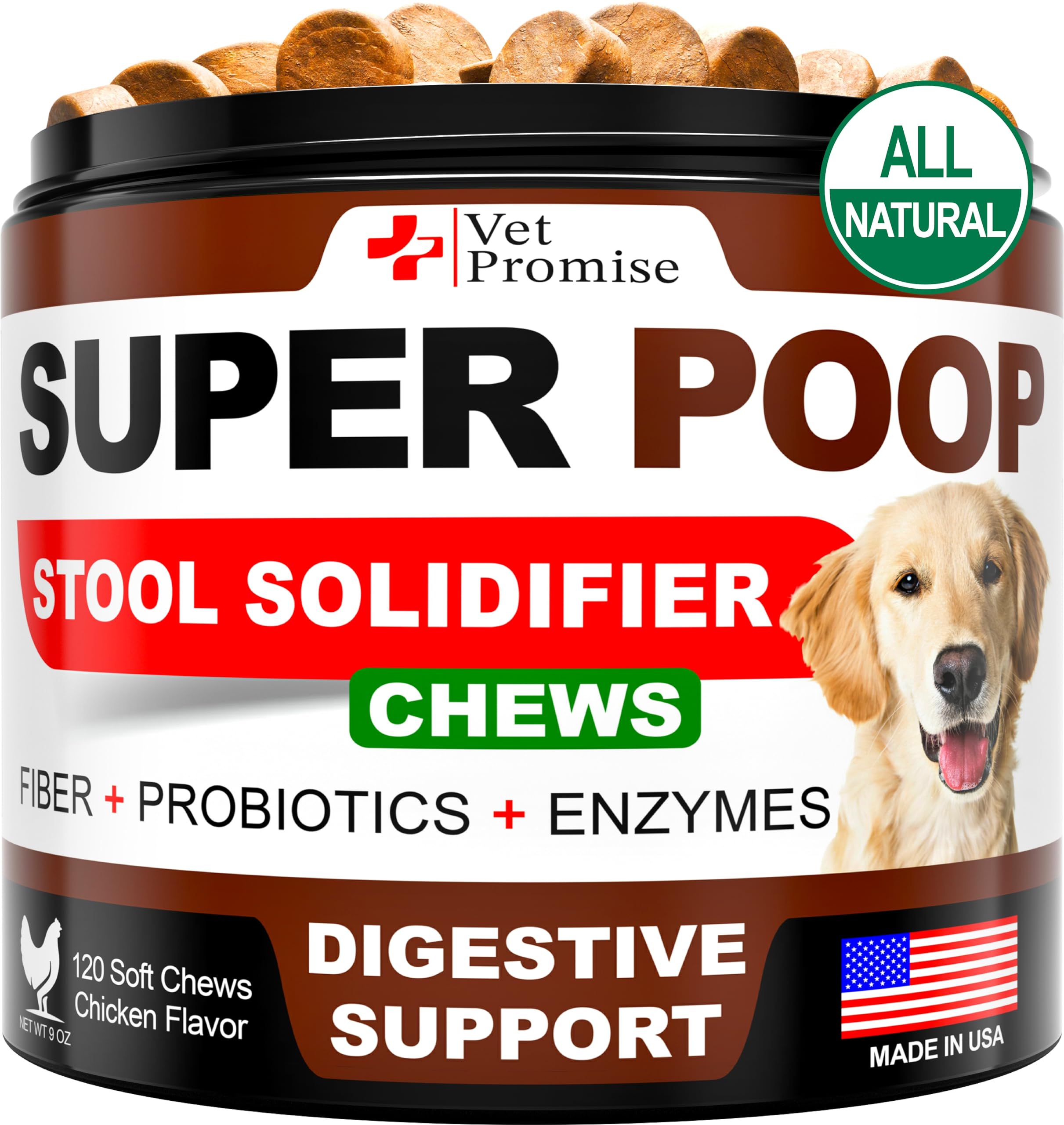 Vet Promise friandises Probiotiques pour chiens, une bouchée digestive avec bénéfice potentiel pour les selles fermes.
