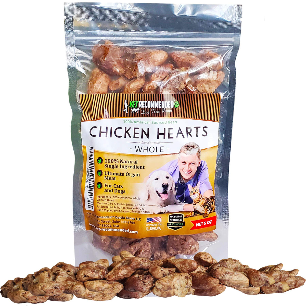 Vet Recommended coeurs de poulet entiers séchés – friandise idéale pour l'entraînement des chiens et des chats