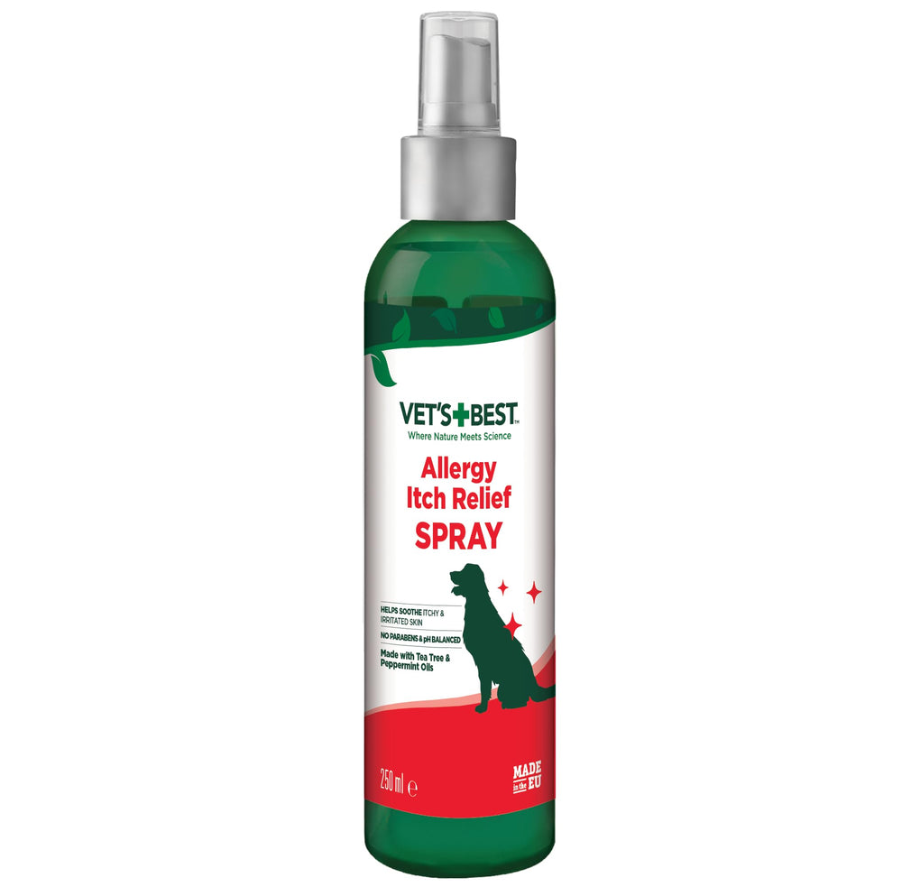 Vet's Best Allergy Itch Relief Spray – bouteille 8 oz pour apaiser les demangeaisons saisonnieres chez les chiens.