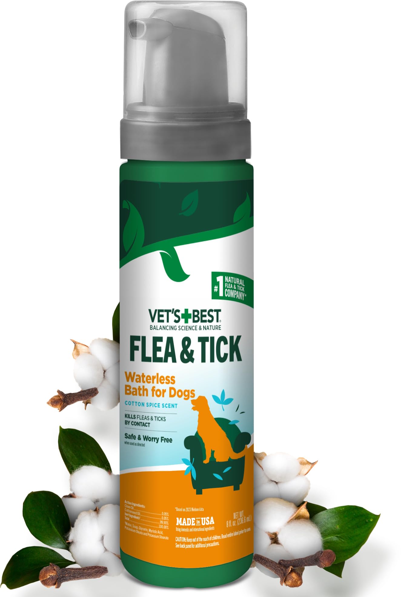 Vet’s Best bain sans eau sur le pelage du chien, contrôle rapide des puces.